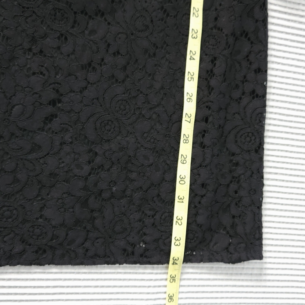Ann Taylor Black Lace Illusion Shift Dress 4 Bell Sleeve Ruffle Shoulder New - Picture 9 of 10